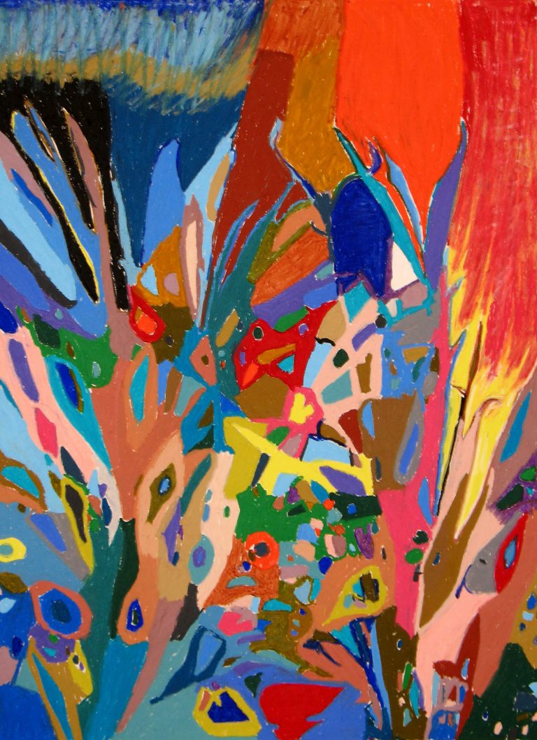 oil pastel on paper entitled Palm Friday by Linda Hains