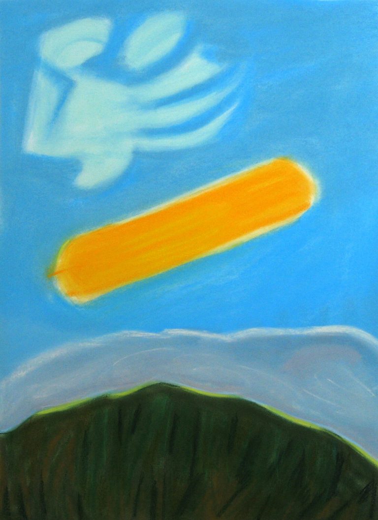 Orange Sky Blue Sky, pastel on paper, 30 x 22 inches, by Linda Hains